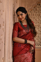 Jyoti Fashion Women's Red Handloom Raw Silk Weaving Pallu Traditional Saree with Blouse | Grocsy
