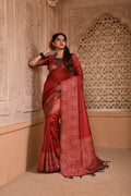 Jyoti Fashion Women's Red Handloom Raw Silk Weaving Pallu Traditional Saree with Blouse | Grocsy