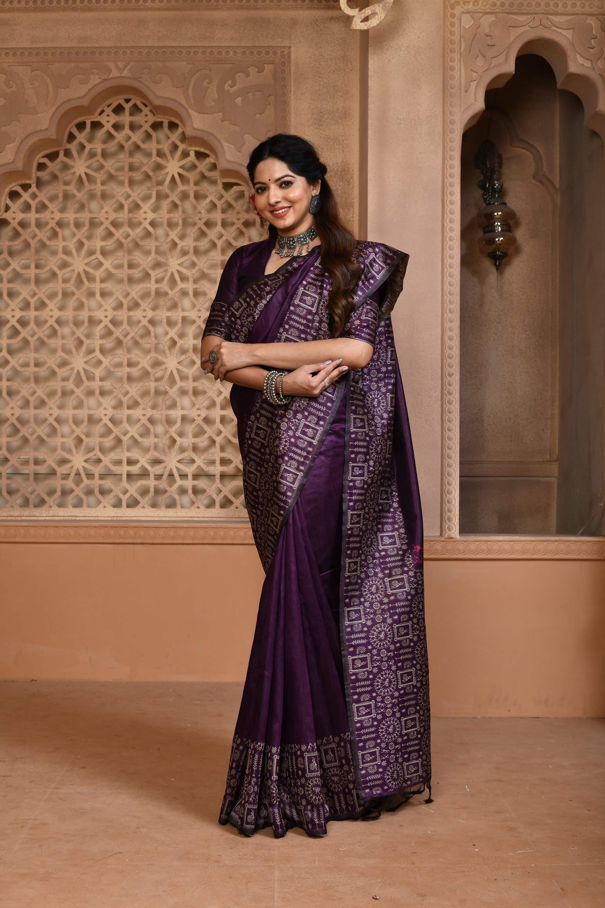 Jyoti Fashion Women's Purple Handloom Raw Silk Weaving Pallu Traditional Saree with Blouse | Grocsy