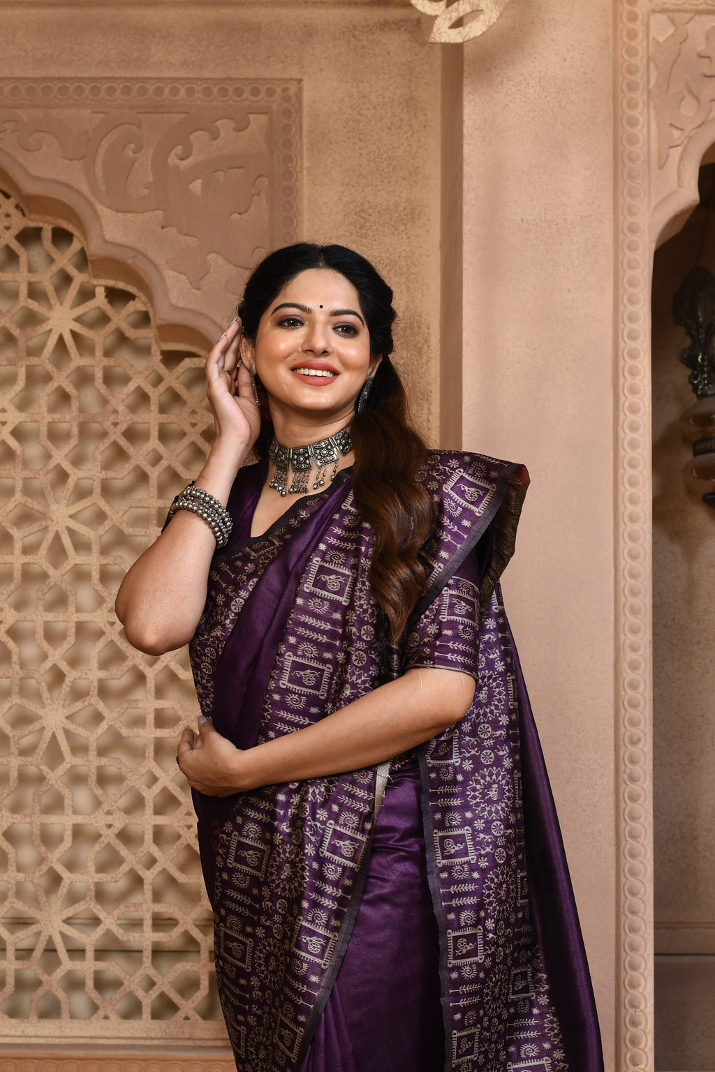 Jyoti Fashion Women's Purple Handloom Raw Silk Weaving Pallu Traditional Saree with Blouse | Grocsy