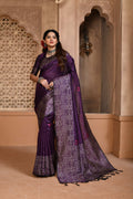 Jyoti Fashion Women's Purple Handloom Raw Silk Weaving Pallu Traditional Saree with Blouse | Grocsy