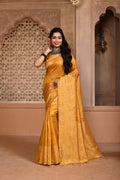 Jyoti Fashion Women's Mustard Handloom Raw Silk Weaving Pallu Traditional Saree with Blouse | Grocsy