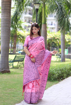 Jyoti Fashion Women's Baby Pink Handloom Raw Silk Weaving Pallu Traditional Saree with Blouse | Grocsy