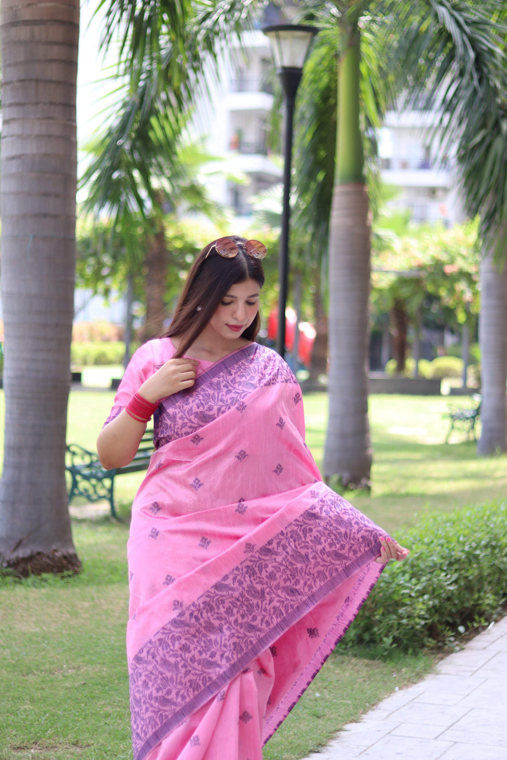Jyoti Fashion Women's Baby Pink Handloom Raw Silk Weaving Pallu Traditional Saree with Blouse | Grocsy