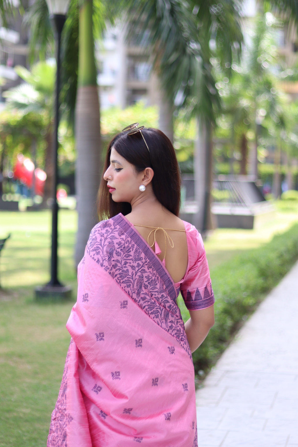Jyoti Fashion Women's Baby Pink Handloom Raw Silk Weaving Pallu Traditional Saree with Blouse | Grocsy