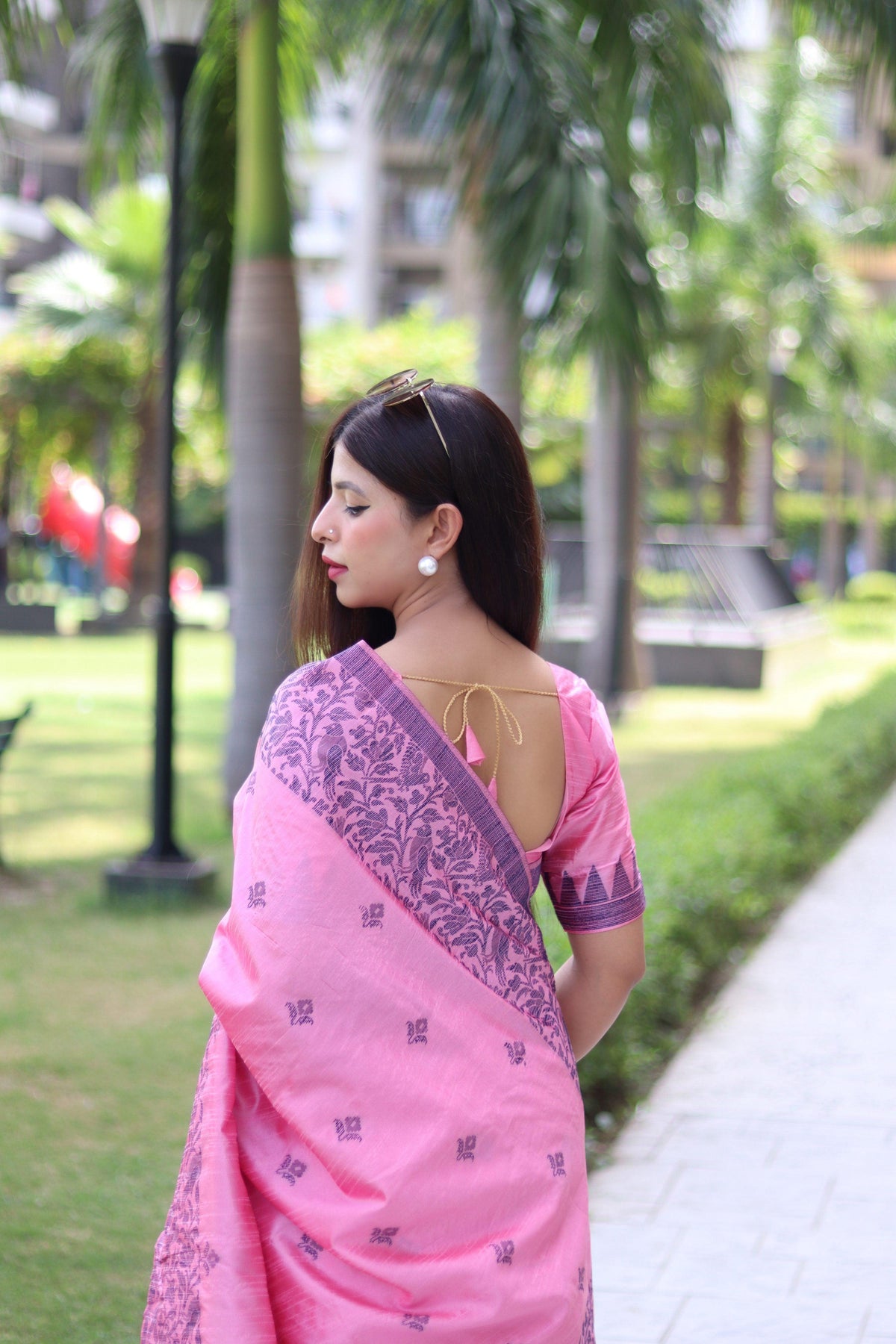 Jyoti Fashion Women's Baby Pink Handloom Raw Silk Weaving Pallu Traditional Saree with Blouse | Grocsy