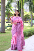 Jyoti Fashion Women's Baby Pink Handloom Raw Silk Weaving Pallu Traditional Saree with Blouse | Grocsy
