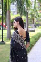 Jyoti Fashion Women's Black Handloom Raw Silk Weaving Pallu Traditional Saree with Blouse | Grocsy