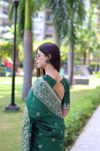 Jyoti Fashion Women's Green Handloom Raw Silk Weaving Pallu Traditional Saree with Blouse | Grocsy