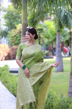 Jyoti Fashion Women's Mehendi Handloom Raw Silk Weaving Pallu Traditional Saree with Blouse | Grocsy