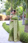 Jyoti Fashion Women's Mehendi Handloom Raw Silk Weaving Pallu Traditional Saree with Blouse | Grocsy