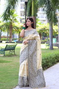 Jyoti Fashion Women's Cream Handloom Raw Silk Weaving Pallu Traditional Saree with Blouse | Grocsy