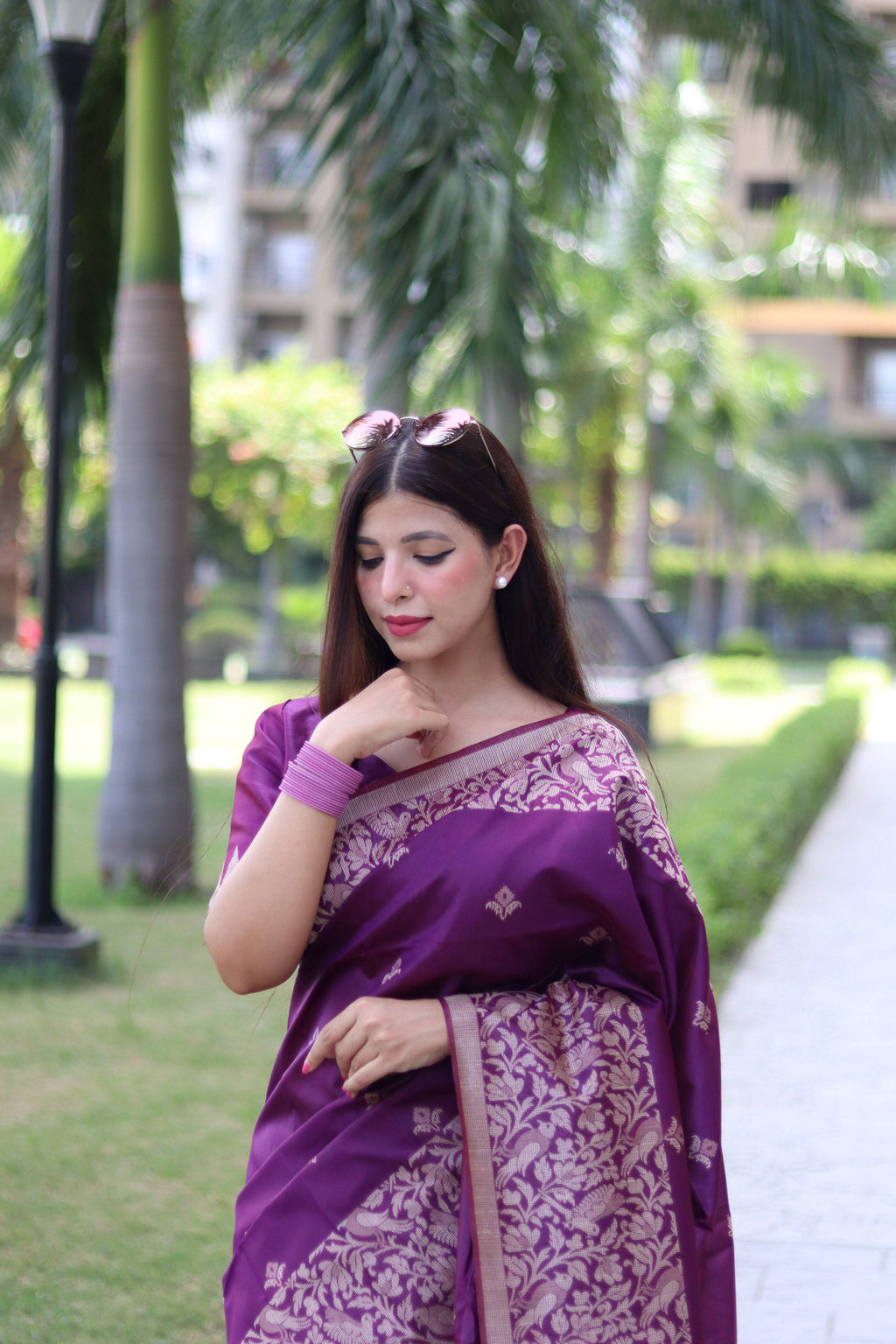Jyoti Fashion Women's Purple Handloom Raw Silk Weaving Pallu Traditional Saree with Blouse | Grocsy