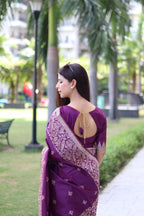 Jyoti Fashion Women's Purple Handloom Raw Silk Weaving Pallu Traditional Saree with Blouse | Grocsy