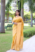 Jyoti Fashion Women's Yellow Handloom Raw Silk Weaving Pallu Traditional Saree with Blouse | Grocsy