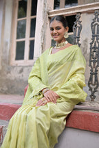 Jyoti Fashion Women's Light Green Handloom Raw Silk Weaving Pallu Traditional Saree with Blouse | Grocsy