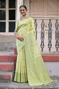 Jyoti Fashion Women's Light Green Handloom Raw Silk Weaving Pallu Traditional Saree with Blouse | Grocsy