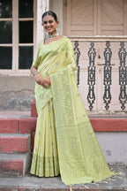 Jyoti Fashion Women's Light Green Handloom Raw Silk Weaving Pallu Traditional Saree with Blouse | Grocsy