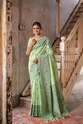 Jyoti Fashion Women's Pista Green Handloom Raw Silk Weaving Pallu Traditional Saree with Blouse | Grocsy