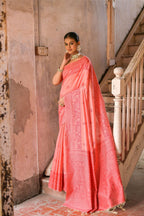 Jyoti Fashion Women's Coral Handloom Raw Silk Weaving Pallu Traditional Saree with Blouse | Grocsy