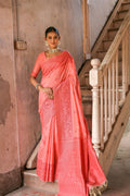 Jyoti Fashion Women's Coral Handloom Raw Silk Weaving Pallu Traditional Saree with Blouse | Grocsy