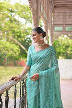 Jyoti Fashion Women's Sea Green Handloom Raw Silk Weaving Pallu Traditional Saree with Blouse | Grocsy