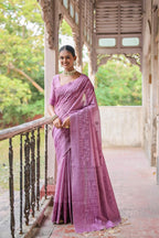Jyoti Fashion Women's Purple Handloom Raw Silk Weaving Pallu Traditional Saree with Blouse | Grocsy