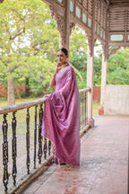 Jyoti Fashion Women's Purple Handloom Raw Silk Weaving Pallu Traditional Saree with Blouse | Grocsy