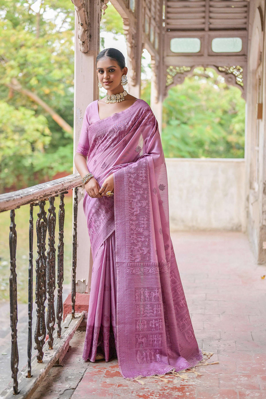 Jyoti Fashion Women's Purple Handloom Raw Silk Weaving Pallu Traditional Saree with Blouse | Grocsy