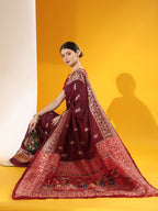 Jyoti Fashion Women's Wine Soft Raw Silk Tow Tone Weaving Traditional Saree with Blouse | Grocsy