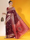 Jyoti Fashion Women's Wine Soft Raw Silk Tow Tone Weaving Traditional Saree with Blouse | Grocsy