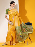 Jyoti Fashion Women's Yellow Soft Raw Silk Tow Tone Weaving Traditional Saree with Blouse | Grocsy