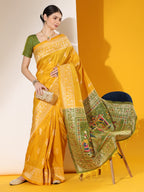 Jyoti Fashion Women's Yellow Soft Raw Silk Tow Tone Weaving Traditional Saree with Blouse | Grocsy
