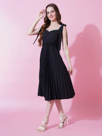 Jyoti Fashion Women's Black Heavy Crepe Crushed Flared Western Dress | Grocsy