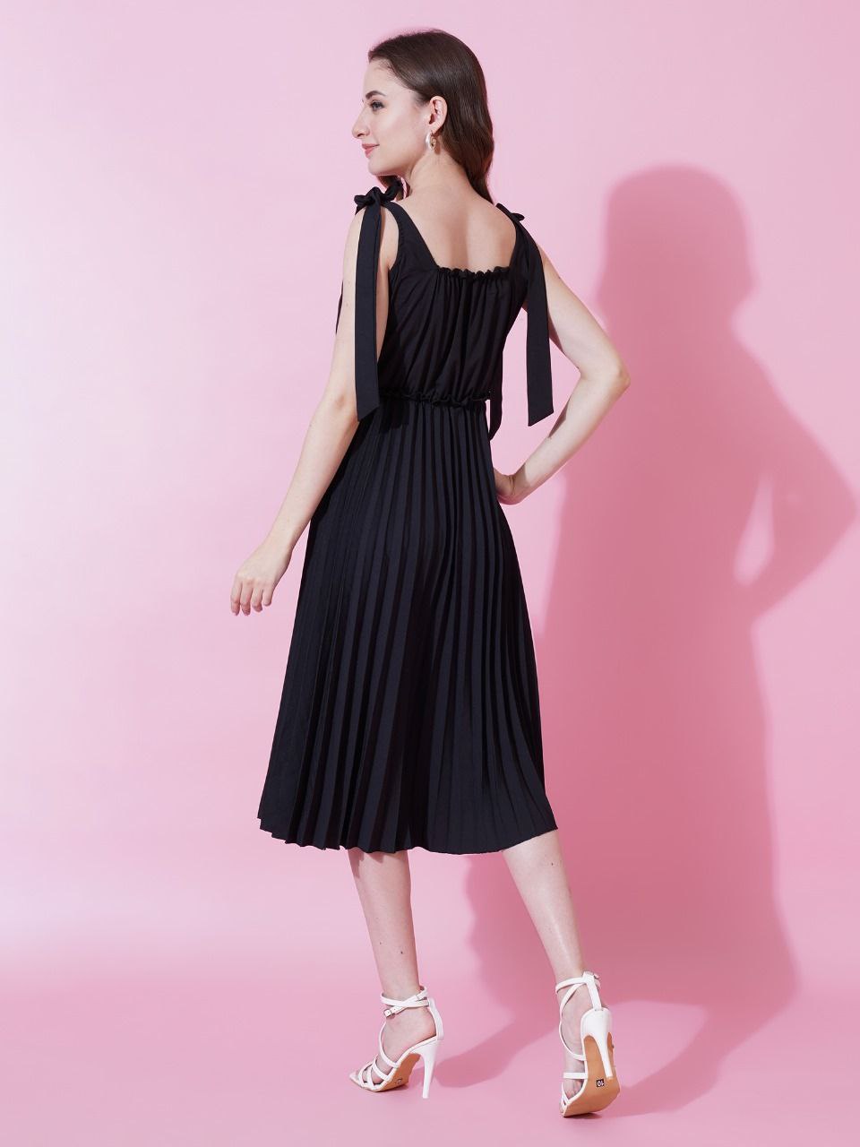Jyoti Fashion Women's Black Heavy Crepe Crushed Flared Western Dress | Grocsy