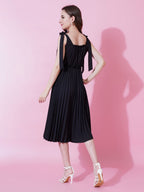 Jyoti Fashion Women's Black Heavy Crepe Crushed Flared Western Dress | Grocsy