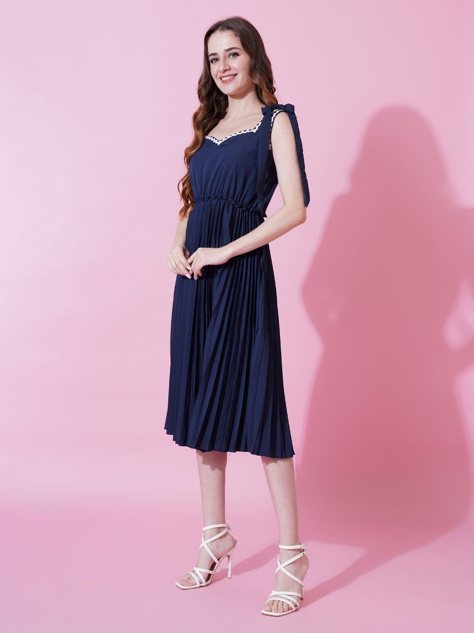 Jyoti Fashion Women's Navy Blue Heavy Crepe Crushed Flared Western Dress | Grocsy