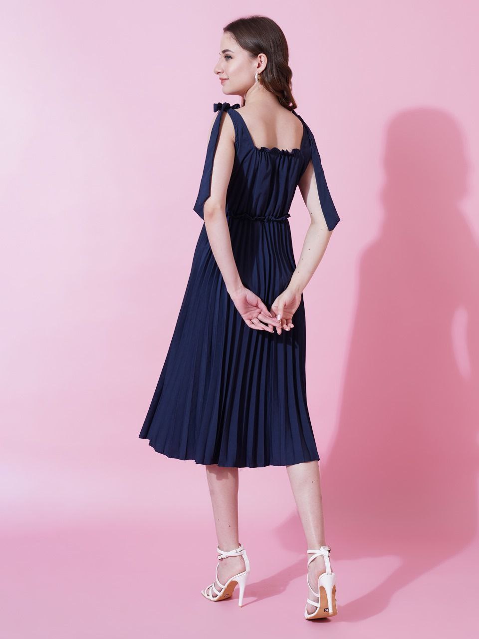 Jyoti Fashion Women's Navy Blue Heavy Crepe Crushed Flared Western Dress | Grocsy