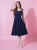 Jyoti Fashion Women's Navy Blue Heavy Crepe Crushed Flared Western Dress | Grocsy