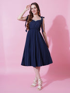 Jyoti Fashion Women's Navy Blue Heavy Crepe Crushed Flared Western Dress | Grocsy