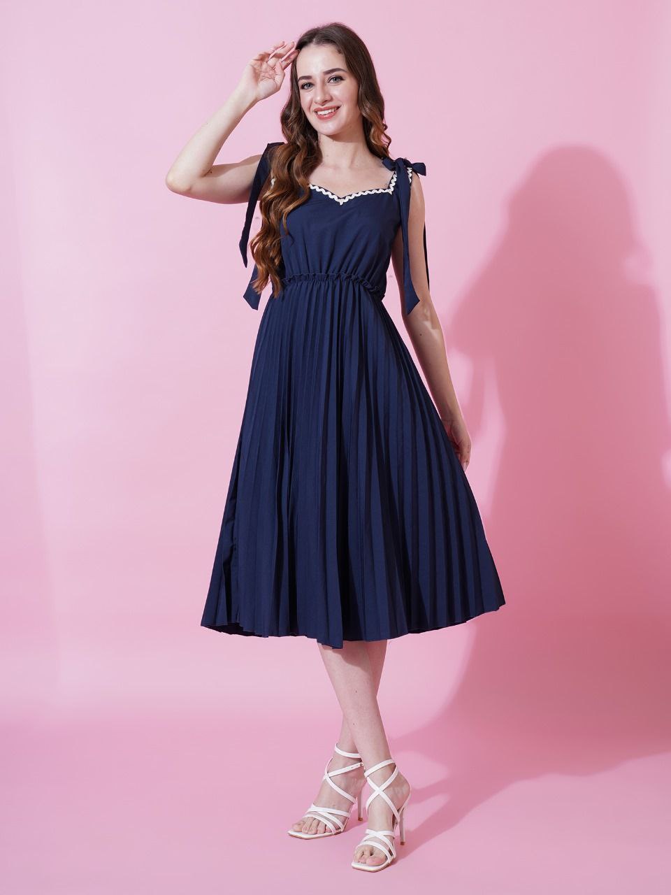 Jyoti Fashion Women's Navy Blue Heavy Crepe Crushed Flared Western Dress | Grocsy