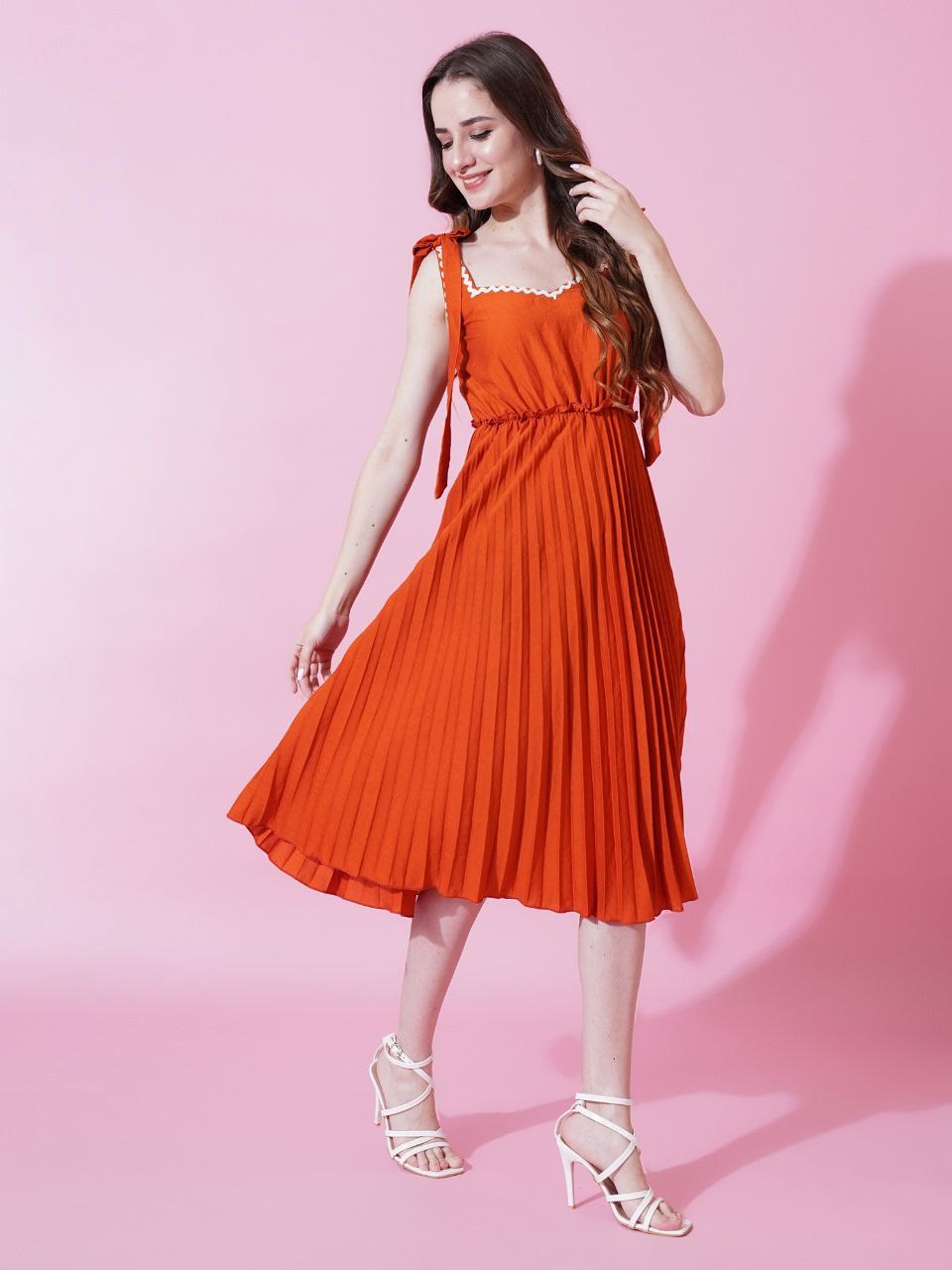 Jyoti Fashion Women's Orange Heavy Crepe Crushed Flared Western Dress | Grocsy