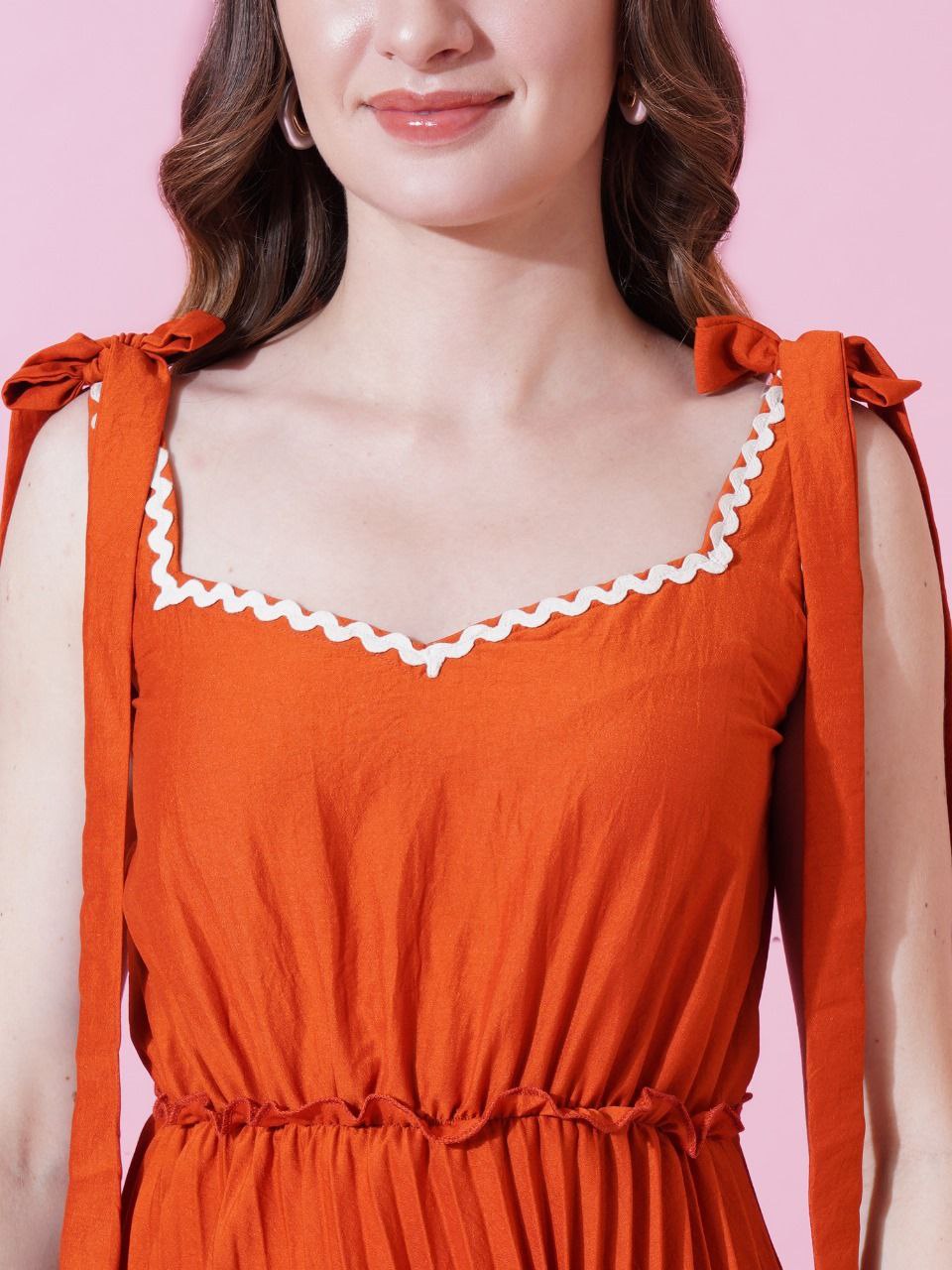 Jyoti Fashion Women's Orange Heavy Crepe Crushed Flared Western Dress | Grocsy