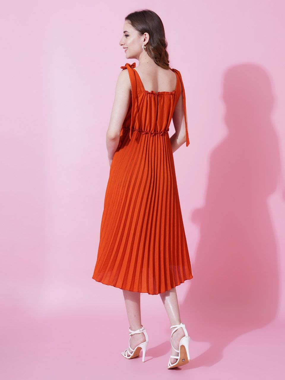 Jyoti Fashion Women's Orange Heavy Crepe Crushed Flared Western Dress | Grocsy