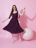 Jyoti Fashion Women's Wine Heavy Crepe Crushed Flared Western Dress | Grocsy