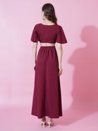 Jyoti Fashion Women's Maroon Crepe Waist Cut Flared Western Dress | Grocsy
