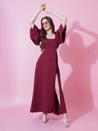 Jyoti Fashion Women's Maroon Crepe Waist Cut Flared Western Dress | Grocsy