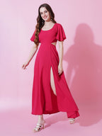 Jyoti Fashion Women's Pink Crepe Waist Cut Flared Western Dress | Grocsy