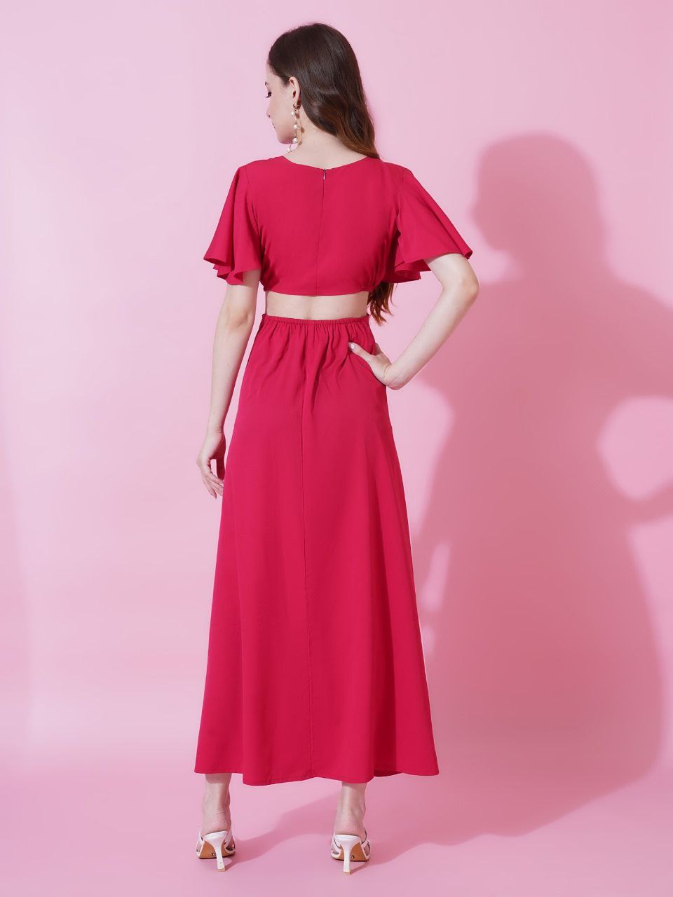 Jyoti Fashion Women's Pink Crepe Waist Cut Flared Western Dress | Grocsy