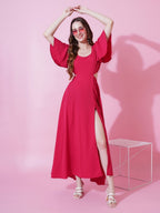 Jyoti Fashion Women's Pink Crepe Waist Cut Flared Western Dress | Grocsy